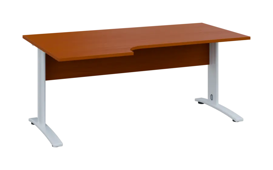 ORK 28 - 186 stůl kancelářský, rohový, levý, kovová podnož bílá, deska 25 mm, široký 1800 mm, třešeň šumavská