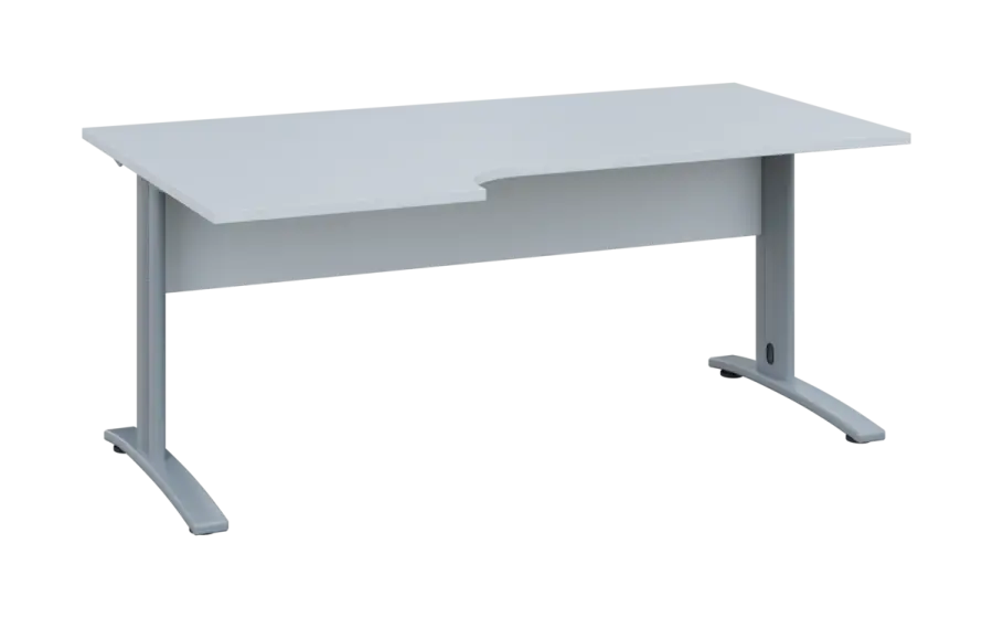 ORK 28 - 186 stůl kancelářský, rohový, levý, kovová podnož stříbrná, deska 25 mm, široký 1800 mm, bílá