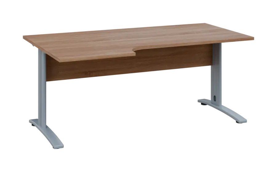 ORK 28 - 186 stůl kancelářský, rohový, levý, kovová podnož stříbrná, deska 25 mm, široký 1800 mm, dub bardolino
