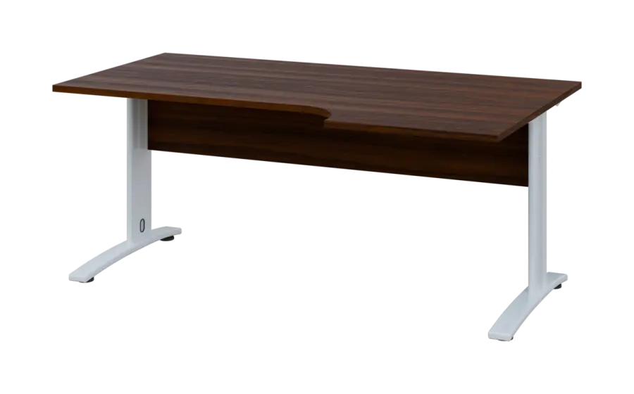 ORK 28 - 186 stůl kancelářský, rohový, pravý, kovová podnož bílá, deska 25 mm, široký 1800 mm, ořech královský