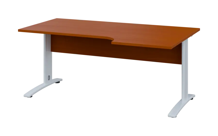 ORK 28 - 186 stůl kancelářský, rohový, pravý, kovová podnož bílá, deska 25 mm, široký 1800 mm, třešeň šumavská