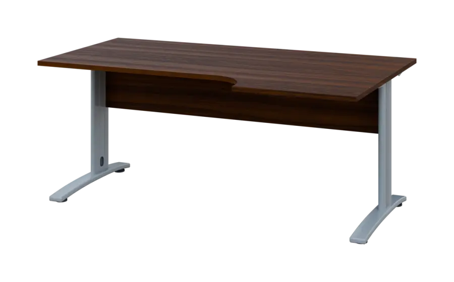 ORK 28 - 186 stůl kancelářský, rohový, pravý, kovová podnož stříbrná, deska 25 mm, široký 1800 mm, ořech královský