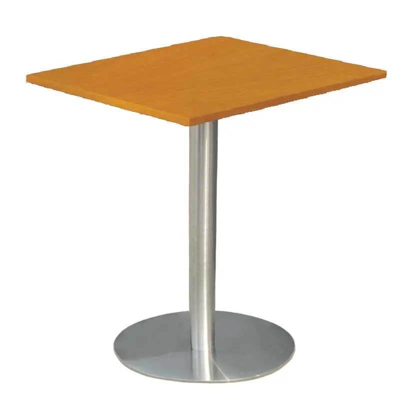 RC 500 - 8 stůl hranatý, deska 800 x 800 mm olše jantar (síla 25 mm), noha broušený nerez