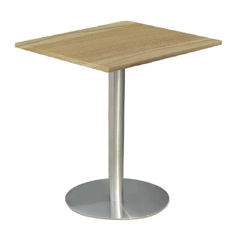 RC 500 - 8 stůl hranatý, deska 800 x 800 mm ořech světlý (síla 25 mm), noha broušený nerez