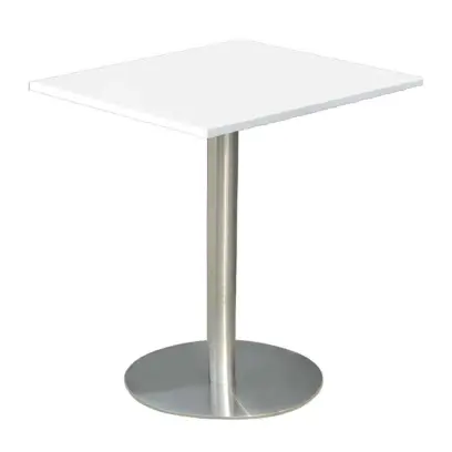 RC 500 - 9 stůl hranatý, deska 900 x 900 mm bílá (síla 25 mm), noha broušený nerez