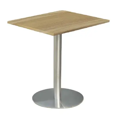 RC 500 - 9 stůl hranatý, deska 900 x 900 mm ořech světlý (síla 25 mm), noha broušený nerez