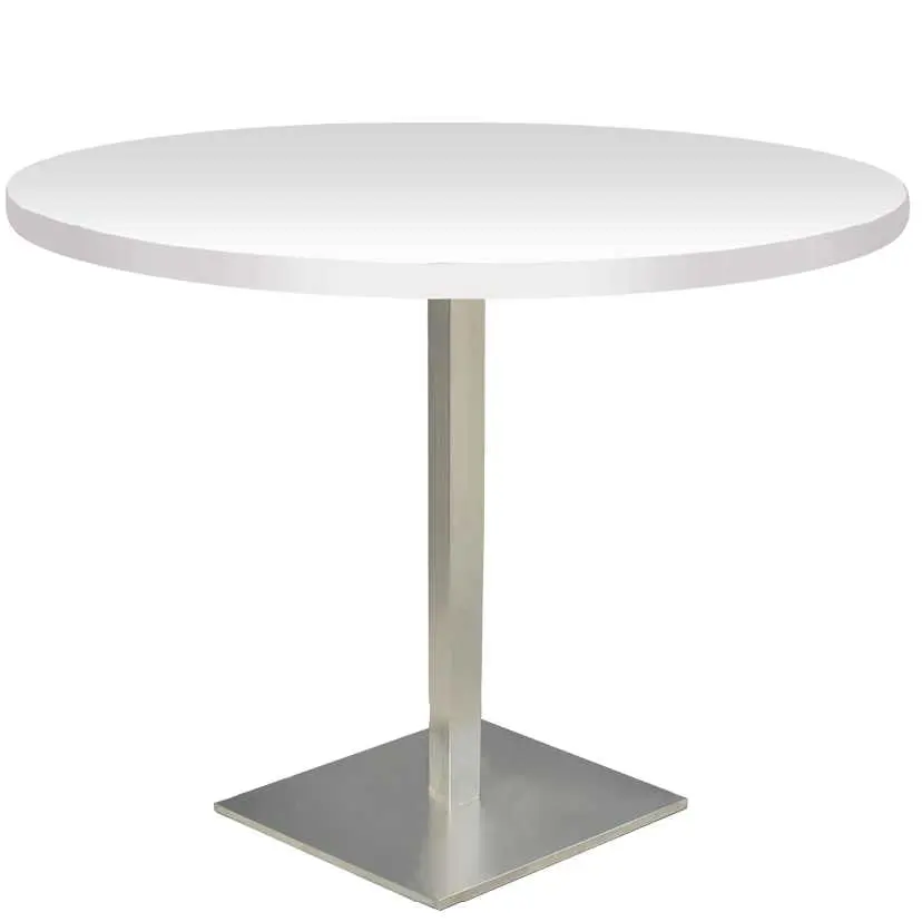 SQC 500 - 13 stůl kulatý, deska pr.800 mm bílá (síla 25 mm), noha broušený nerez