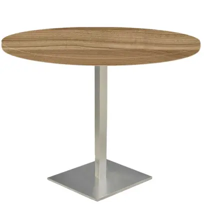 SQC 500 - 13 stůl kulatý, deska pr.800 mm ořech světlý (síla 25 mm), noha broušený nerez