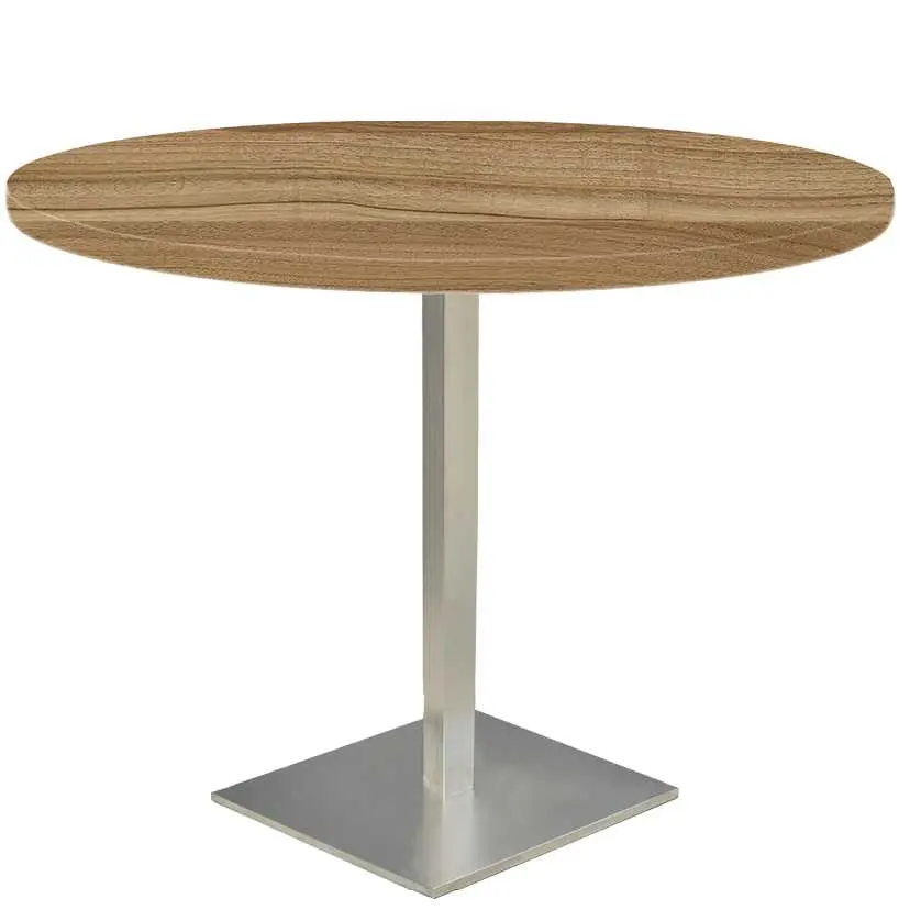 SQC 500 - 13 stůl kulatý, deska pr.800 mm ořech světlý (síla 25 mm), noha broušený nerez