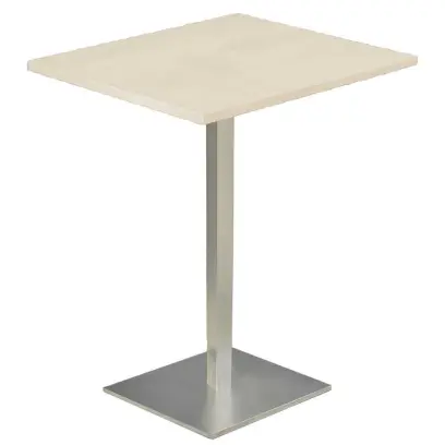 SQC 500 - 1 stůl hranatý, deska 600 x 600 mm bříza irská (síla 25 mm), noha broušený nerez