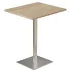 SQC 500 - 1 stůl hranatý, deska 600 x 600 mm dub bardolino (síla 25 mm), noha broušený nerez