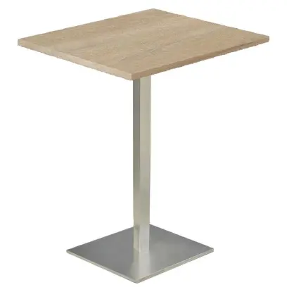 SQC 500 - 1 stůl hranatý, deska 600 x 600 mm dub bardolino (síla 25 mm), noha broušený nerez