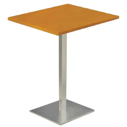 SQC 500 - 1 stůl hranatý, deska 600 x 600 mm olše jantar (síla 25 mm), noha broušený nerez