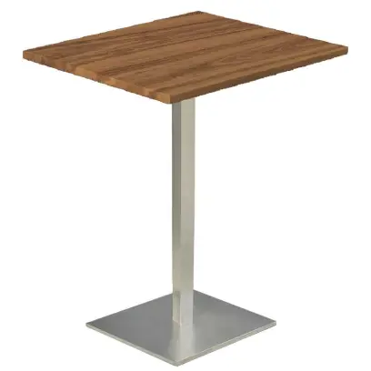 SQC 500 - 1 stůl hranatý, deska 600 x 600 mm ořech královský (síla 25 mm), noha broušený nerez