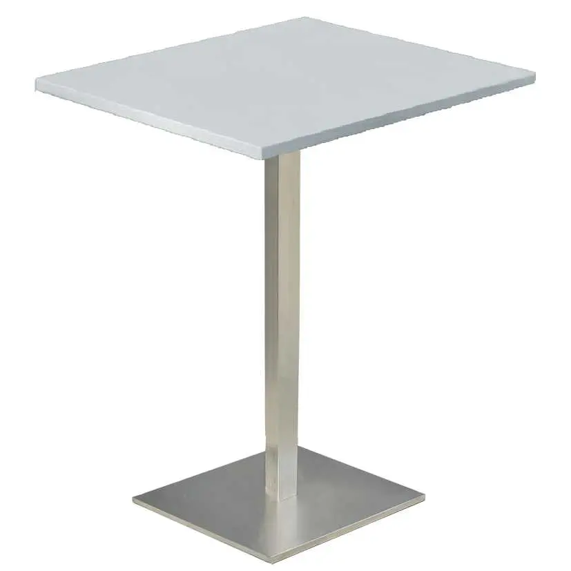 SQC 500 - 1 stůl hranatý, deska 600 x 600 mm šedá (síla 25 mm), noha broušený nerez