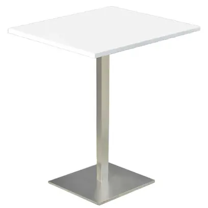 SQC 500 - 2 stůl hranatý, deska 700 x 700 mm bílá (síla 25 mm), noha broušený nerez
