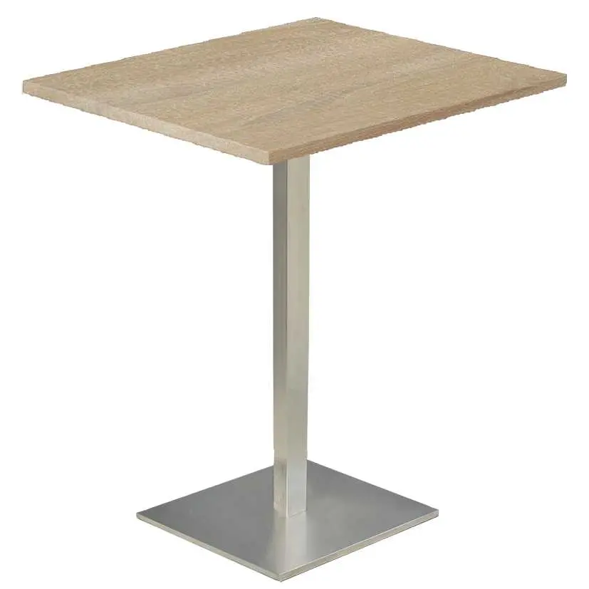 SQC 500 - 2 stůl hranatý, deska 700 x 700 mm dub bardolino (síla 25 mm), noha broušený nerez