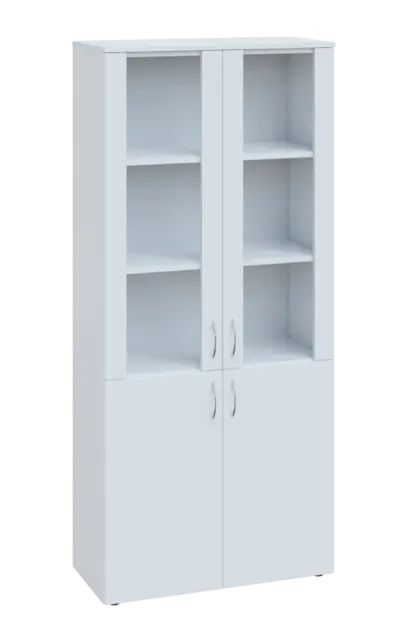 CLEP 5 - 8VS skříň léková, 4-dveřová, sklo čiré v liště, výsuvná deska, 2x zámek, 1800x800x400, bílá