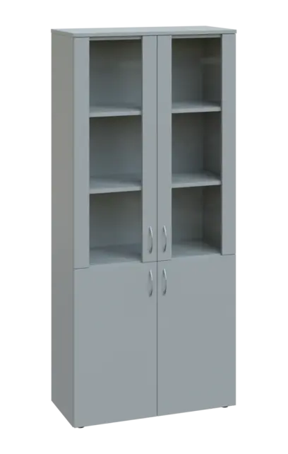 CLEP 5 - 8VS skříň léková, 4-dveřová, sklo čiré v liště, výsuvná deska, 2x zámek, 1800x800x400, šedá