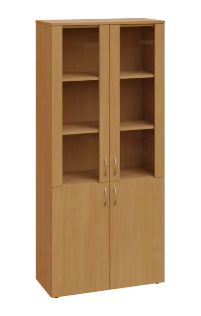 CLEP 5 - 8VS skříň léková, 4-dveřová, sklo čiré v liště, výsuvná deska, 2x zámek, 1800x800x400, buk