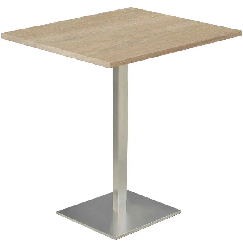 SQC 500 - 3 stůl hranatý, deska 800 x 800 mm dub bardolino (síla 25 mm), noha broušený nerez