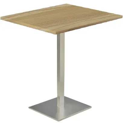 SQC 500 - 3 stůl hranatý, deska 800 x 800 mm ořech světlý (síla 25 mm), noha broušený nerez