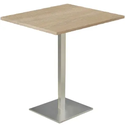 SQC 500 - 4 stůl hranatý, deska 900 x 900 mm dub bardolino (síla 25 mm), noha broušený nerez