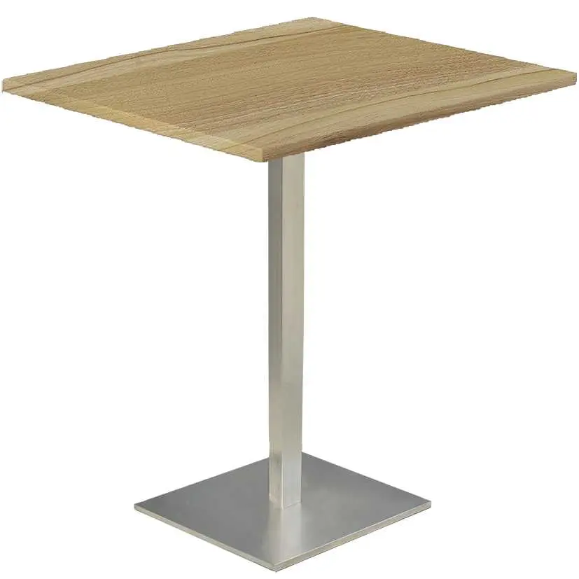 SQC 500 - 5 stůl hranatý, deska 1000 x 1000 mm ořech světlý (síla 25 mm), noha broušený nerez