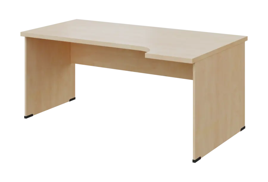 SIRL 38 - 184 stůl kancelářský, rohový, pravý, dřevěná podnož, deska 36 mm, široký 1800 mm, bříza světlá