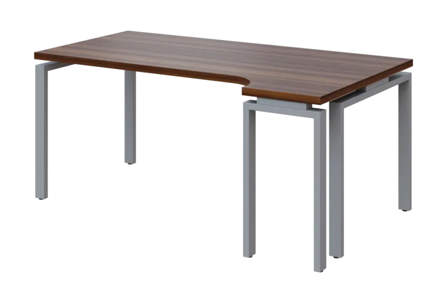 SIRK 38 - 184 stůl kancelářský, rohový, pravý, kovová podnož stříbrná, deska 36 mm, široký 1800 mm, ořech královský