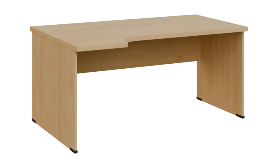 SIRL 38 - 164 stůl kancelářský, rohový, levý, dřevěná podnož, deska 36 mm, široký 1600 mm, javor horský