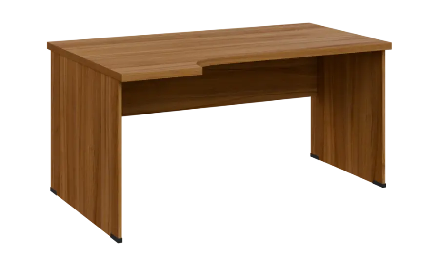 SIRL 38 - 164 stůl kancelářský, rohový, levý, dřevěná podnož, deska 36 mm, široký 1600 mm, ořech světlý
