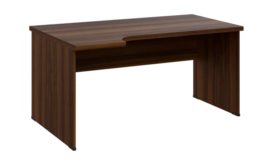 SIRL 38 - 164 stůl kancelářský, rohový, levý, dřevěná podnož, deska 36 mm, široký 1600 mm, ořech královský