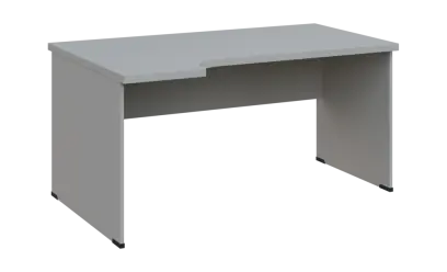 SIRL 38 - 164 stůl kancelářský, rohový, levý, dřevěná podnož, deska 36 mm, široký 1600 mm, šedá
