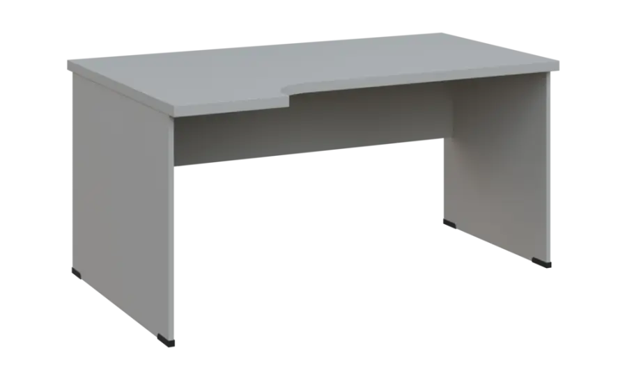 SIRL 38 - 164 stůl kancelářský, rohový, levý, dřevěná podnož, deska 36 mm, široký 1600 mm, šedá