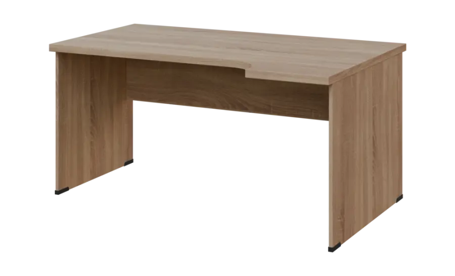SIRL 38 - 164 stůl kancelářský, rohový, pravý, dřevěná podnož, deska 36 mm, široký 1600 mm, dub bardolino
