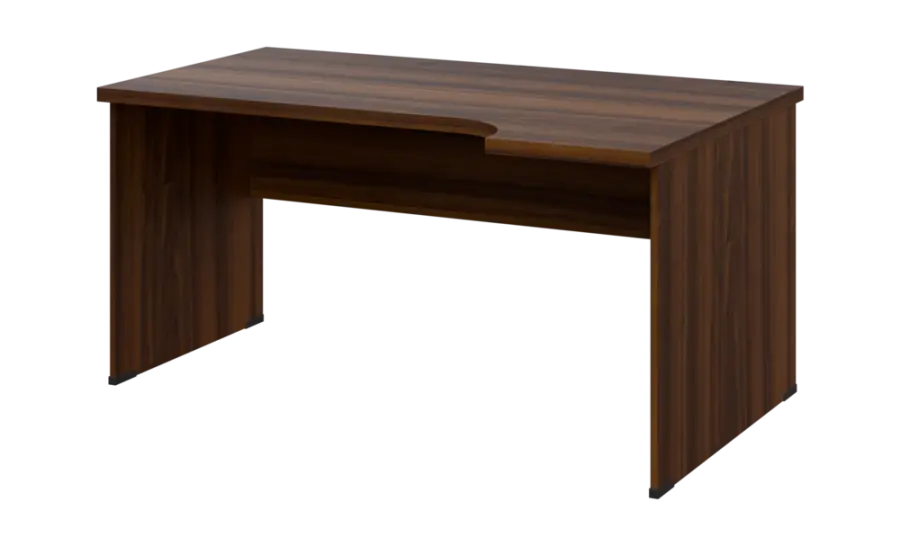 SIRL 38 - 164 stůl kancelářský, rohový, pravý, dřevěná podnož, deska 36 mm, široký 1600 mm, ořech královský