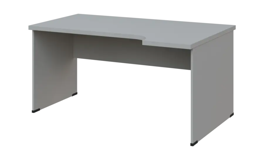 SIRL 38 - 164 stůl kancelářský, rohový, pravý, dřevěná podnož, deska 36 mm, široký 1600 mm, šedá