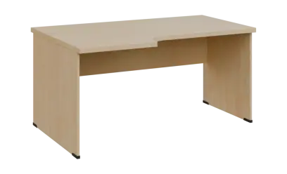SIRL 38 - 166 stůl kancelářský, rohový, levý, dřevěná podnož, deska 36 mm, široký 1600 mm, bříza světlá