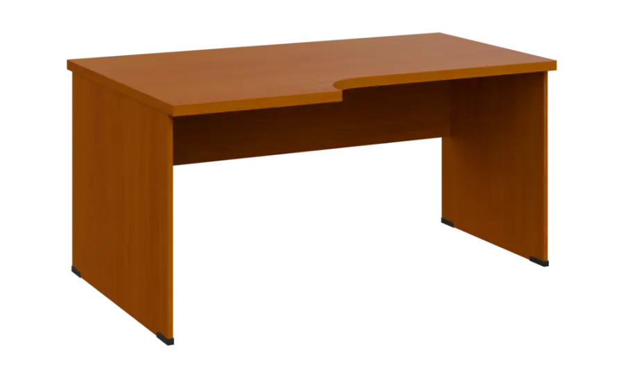 SIRL 38 - 166 stůl kancelářský, rohový, levý, dřevěná podnož, deska 36 mm, široký 1600 mm, třešeň šumavská