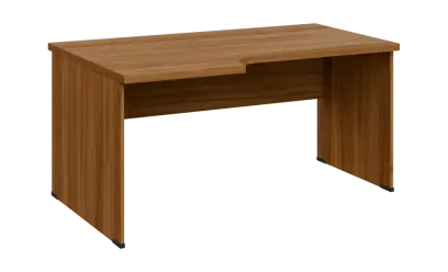 SIRL 38 - 166 stůl kancelářský, rohový, levý, dřevěná podnož, deska 36 mm, široký 1600 mm, ořech světlý