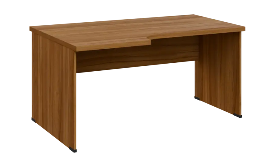 SIRL 38 - 166 stůl kancelářský, rohový, levý, dřevěná podnož, deska 36 mm, široký 1600 mm, ořech světlý