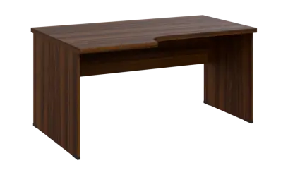 SIRL 38 - 166 stůl kancelářský, rohový, levý, dřevěná podnož, deska 36 mm, široký 1600 mm, ořech královský