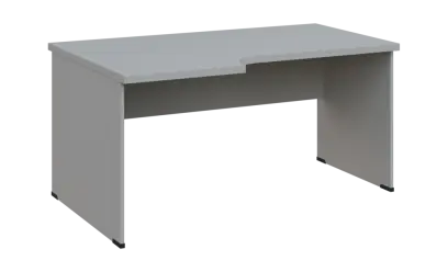 SIRL 38 - 166 stůl kancelářský, rohový, levý, dřevěná podnož, deska 36 mm, široký 1600 mm, šedá