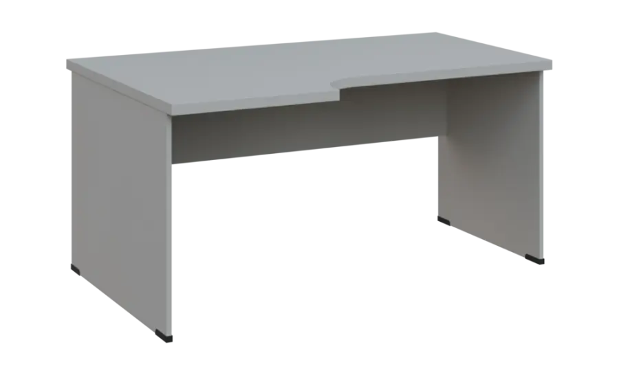SIRL 38 - 166 stůl kancelářský, rohový, levý, dřevěná podnož, deska 36 mm, široký 1600 mm, šedá