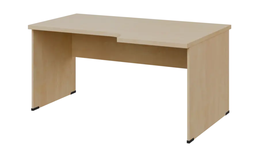 SIRL 38 - 166 stůl kancelářský, rohový, pravý, dřevěná podnož, deska 36 mm, široký 1600 mm, bříza světlá