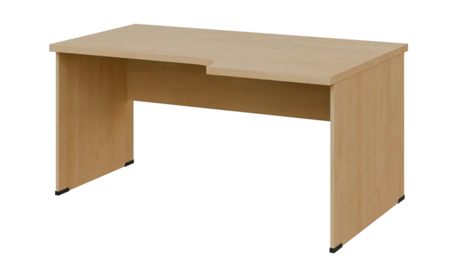 SIRL 38 - 166 stůl kancelářský, rohový, pravý, dřevěná podnož, deska 36 mm, široký 1600 mm, javor horský