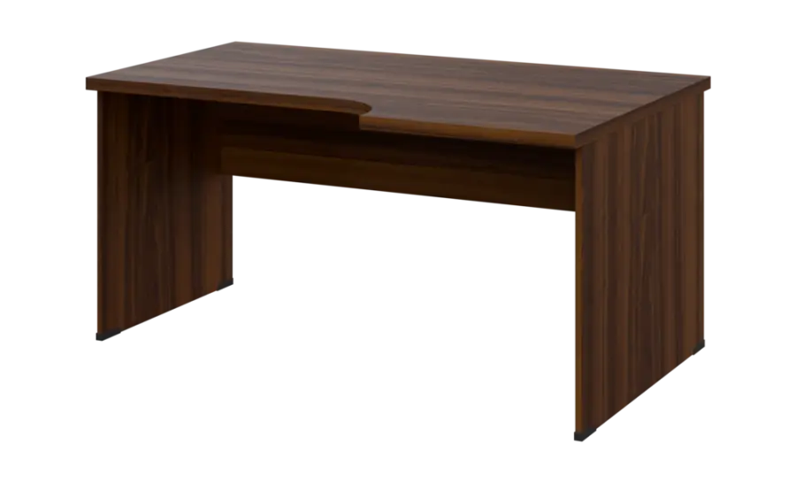 SIRL 38 - 166 stůl kancelářský, rohový, pravý, dřevěná podnož, deska 36 mm, široký 1600 mm, ořech královský