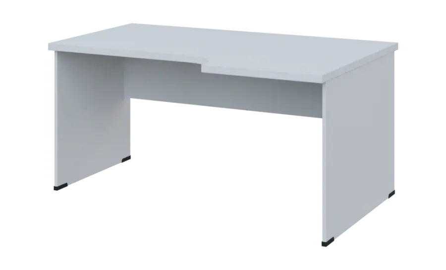 SIRL 38 - 166 stůl kancelářský, rohový, pravý, dřevěná podnož, deska 36 mm, široký 1600 mm, bílá