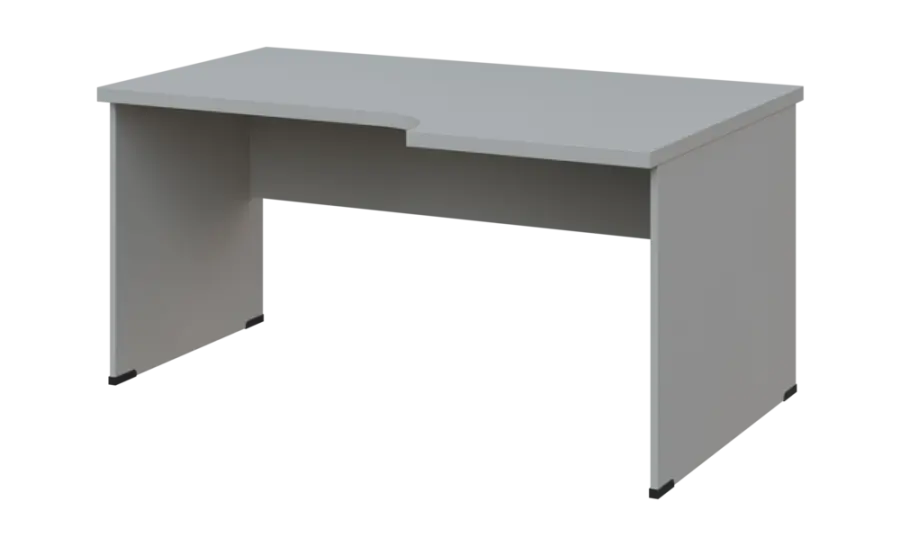 SIRL 38 - 166 stůl kancelářský, rohový, pravý, dřevěná podnož, deska 36 mm, široký 1600 mm, šedá